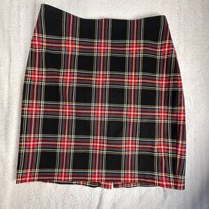 J.Crew Womens Plaid Pencil Mini Skirt Size 10P Black Red Cotton Blend Stretch